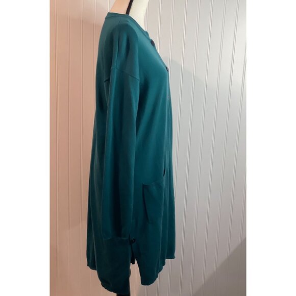 J. Jill Womens Teal Cardigan Sweater M Polyester Wool Blend With Pockets - Picture 3 of 16